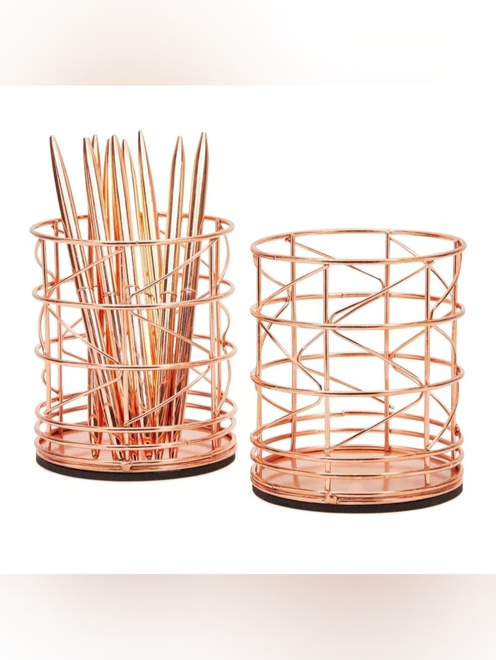 Juvale 2-pack Rose Gold Pen Holder For Desk - Organizer Cup For Pencil